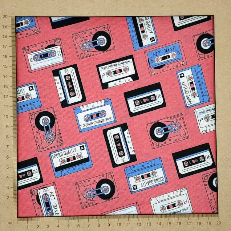 Pink audio tape fabric - cotton