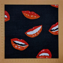 Red mouths on black fabric - cotton