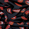 Red mouths on black fabric - cotton