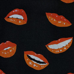 Red mouths on black fabric - cotton