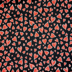 Red hearts fabric on black background - cotton