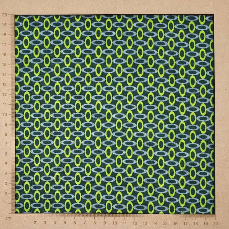 Tissu graphique 70s vert ovales vert citron et gris - coton