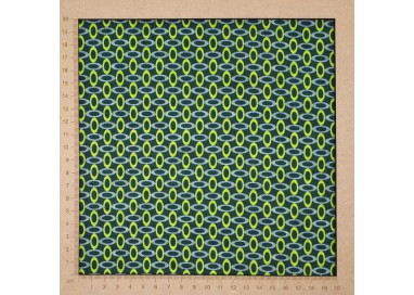 Tissu graphique 70s vert ovales vert citron et gris - coton