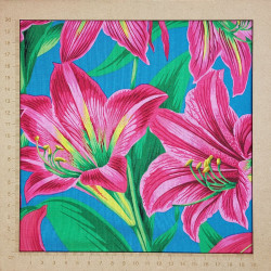Kaffe Fassett fabric pink lilies on blue background
