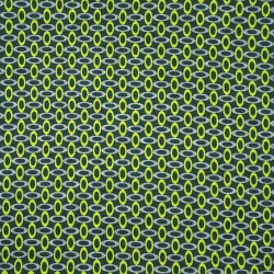 Green fabric 70s style with oval lime and grey patterns