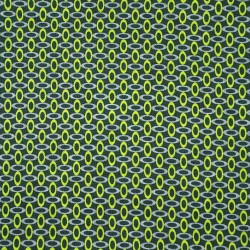 Tissu graphique 70s vert ovales vert citron et gris - coton