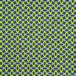 Green fabric 70s style with oval lime and grey patterns