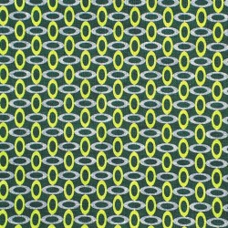 Tissu graphique 70s vert ovales vert citron et gris - coton