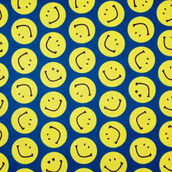 Tissu smileys fond bleu foncé - coton