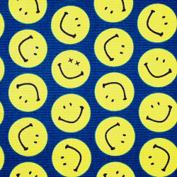 Tissu smileys fond bleu foncé - coton