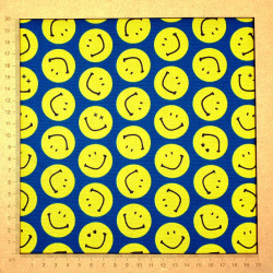 Tissu smileys fond bleu foncé - coton