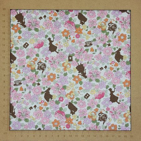 Tissu Alice au pays des merveilles et fleurs - coton