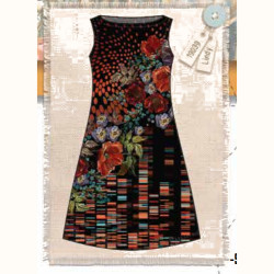 Panneau fleurs, pois et coeurs jersey de coton noir et rouge 2m x 150cm