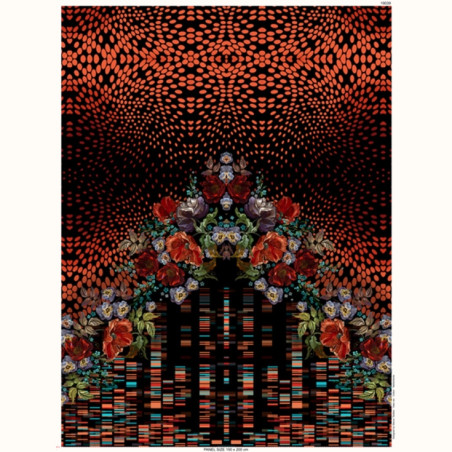 Panneau fleurs, pois et coeurs jersey de coton noir et rouge 2m x 150cm