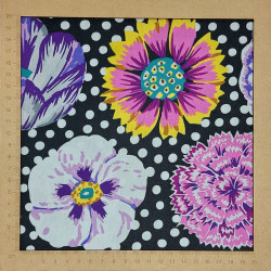 Tissu Kaffe Fassett collective noir pois et grandes fleurs Big Blooms