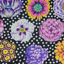 Tissu Kaffe Fassett collective noir pois et grandes fleurs Big Blooms
