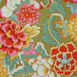 Tissu Kaffe Fassett kaki clair grandes fleurs