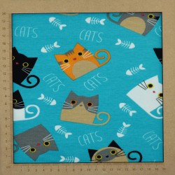 Cats jersey fabric turquoise blue