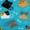 Cats jersey fabric turquoise blue