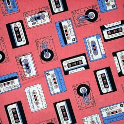 Pink audio tape fabric - cotton