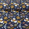 Tissu jersey comics BD bleu foncé