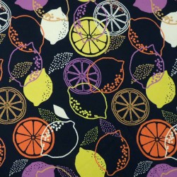 Lemon jersey fabric on dark blue