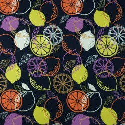 Lemon jersey fabric on dark blue