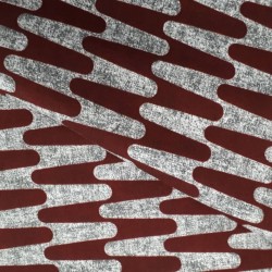 Graphic 70s style waves grey burgundy fabric - cotton