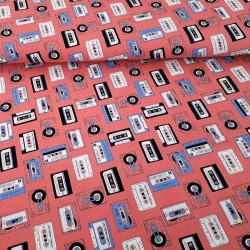 Pink audio tape fabric - cotton