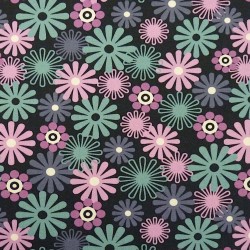 Dark blue jersey 70s style flowers fabric