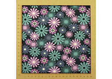 Dark blue jersey 70s style flowers fabric