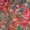 Fuchsia and turquoise jersey fabric with flowers and birds patterns