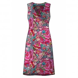 Example of a dress with the fuchsia and turquoise jersey fabric