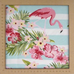 Jersey fabric with flamingos and tropical flowers