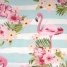 Jersey fabric with flamingos and tropical flowers