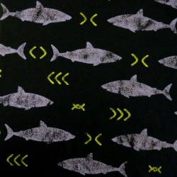 Jersey fabric with sharks on night blue