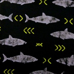 Jersey fabric with sharks on night blue