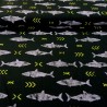 Jersey fabric with sharks on night blue