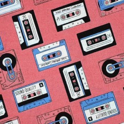 Pink audio tape fabric - cotton