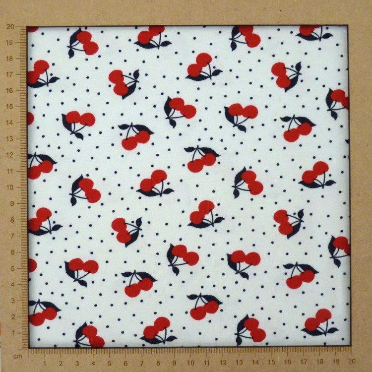 Jersey fabric with cherries and dots