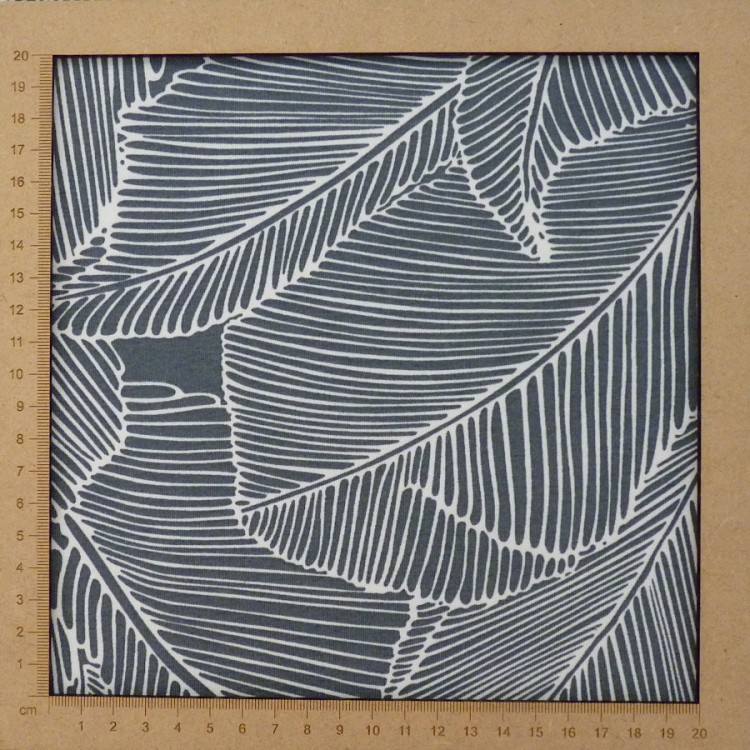 Grey jersey fabric with leaves patterns sold by the meter