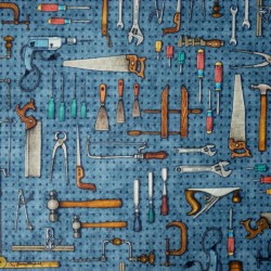 Tissu outils et bricolage fond bleu - coton