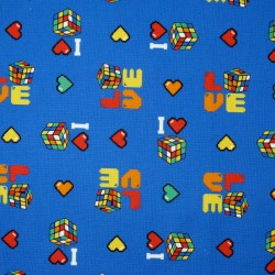 Tissu coton Rubik's Cube bleu vif années 80