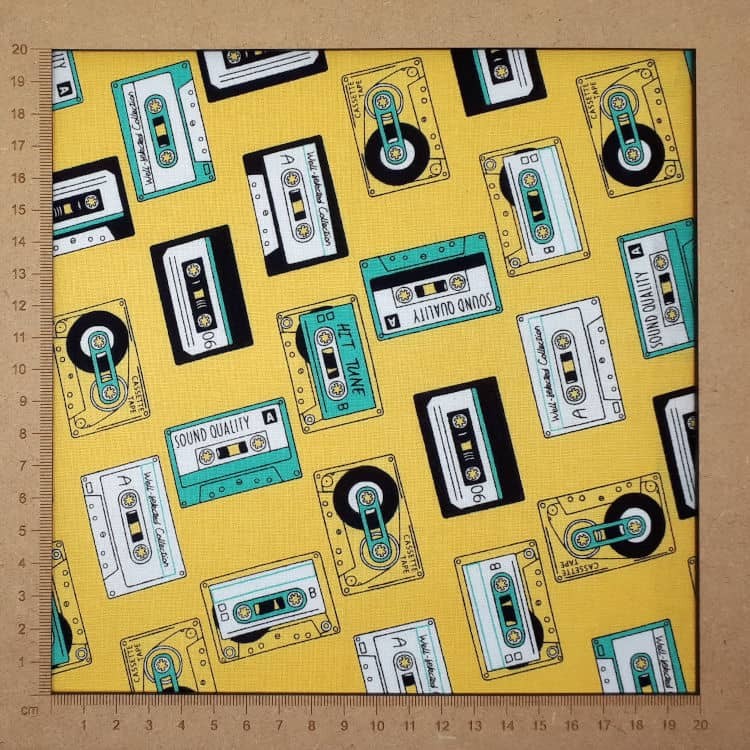 Yellow audio tape fabric for 80s fan seamstresses