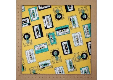 Tissu cassette audio jaune - coton