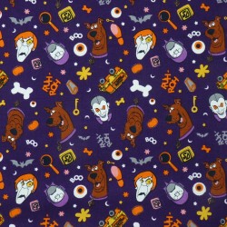 Halloween Scooby-Doo fabric with the Mystery Machine and bats