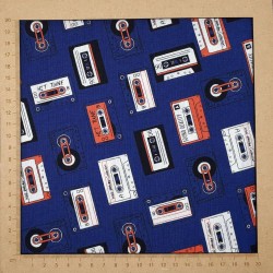 Blue marine audio tape fabric - cotton