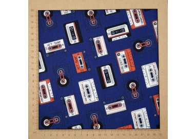 Blue marine audio tape fabric - cotton