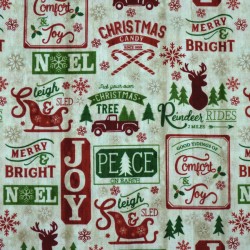 Retro Christmas fabric with reindeer, Christmas trees, snowflakes...