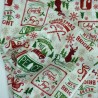 Christmas fabric with text, reindeer, trucks, Christmas trees...